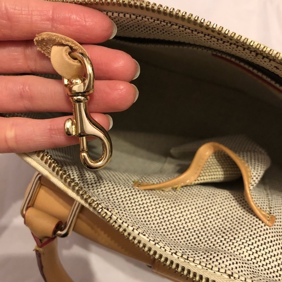 Dooney & Bourke Signature Monogram Cream Tan Canvas & Leather Mix Satchel Bag - Picture 15 of 16